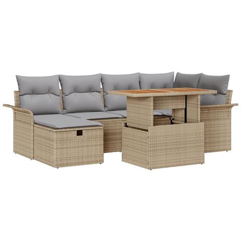 Set Divani Giardino da 7 Pezzi con Cuscini Beige in Polyrattan - Foto 1
