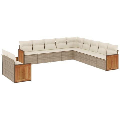 Set Divani da Giardino 11 pz con Cuscini Beige in Polyrattan - Foto 1