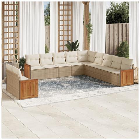 Set Divani da Giardino 11 pz con Cuscini Beige in Polyrattan - Foto 2