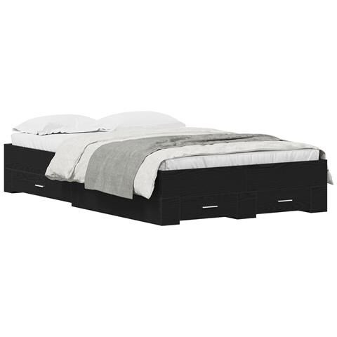 Struttura Letto  con Cassetti Nero Rovere 120x190 cm Legno Ingegnerizzato - Foto 1
