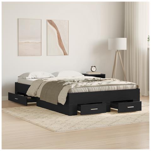 Struttura Letto  con Cassetti Nero Rovere 120x190 cm Legno Ingegnerizzato - Foto 2
