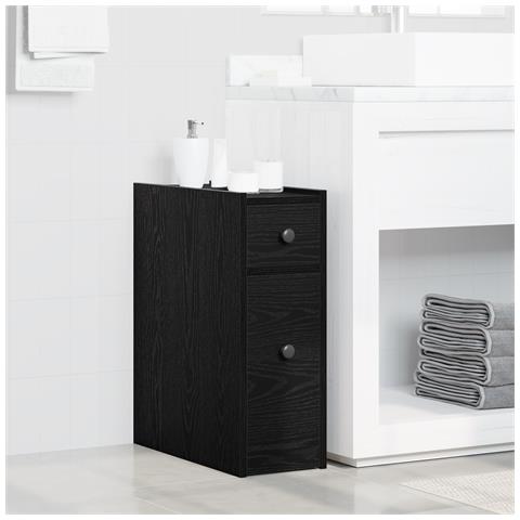 Armadio da bagno stretto con ruote in rovere nero legno ingegnerizzato - Foto 2