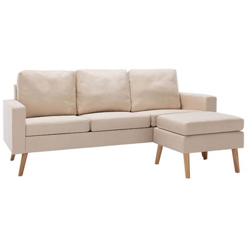 Divano A 3 Posti Con Poggiapiedi Crema In Tessuto - Foto 1