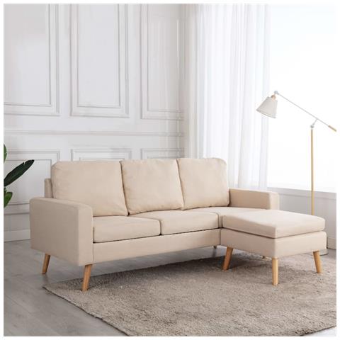 Divano A 3 Posti Con Poggiapiedi Crema In Tessuto - Foto 7