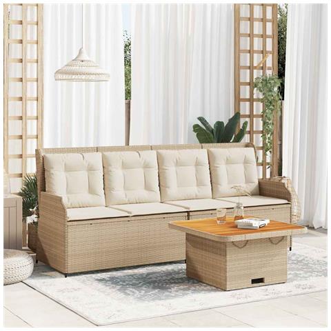Set Divani da Giardino 3 pz con Cuscini in Polyrattan Beige - Foto 2