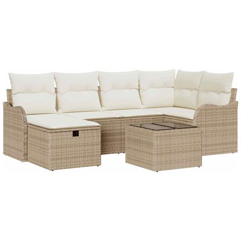 Set Divano da Giardino con cuscino 7 pcs Beige Poly Rattan - Foto 1