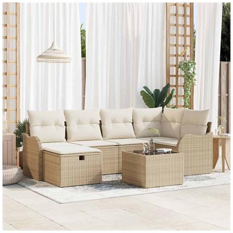 Set Divano da Giardino con cuscino 7 pcs Beige Poly Rattan - Foto 2