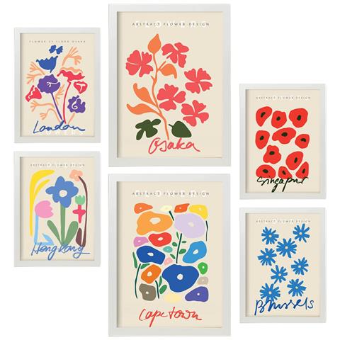 Set Di 6 Stampe Collezione Di Poster Floreali Con Estetica Collage Per La Decorazione D'interni A3 & A4 Cornice Bianca - Foto 1