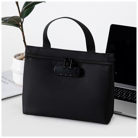 Grande Borsa Con Serratura A Combinazione - Organizer Sicuro In Poliestere Per Documenti Black - Foto 2