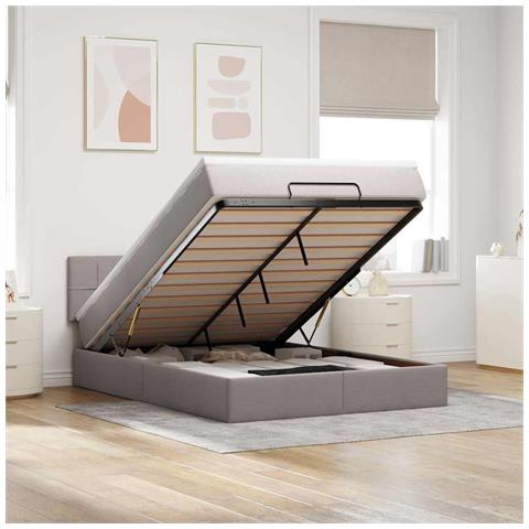 Pouf Letto con Materasso e LED Tortora 140x190 cm in Tessuto - Foto 2