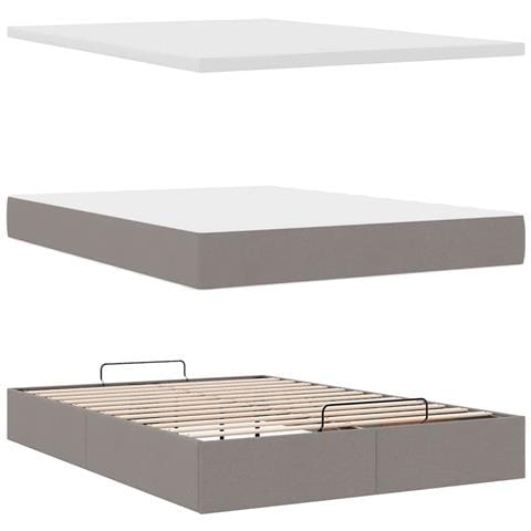 Pouf Letto con Materasso e LED Tortora 140x190 cm in Tessuto - Foto 9