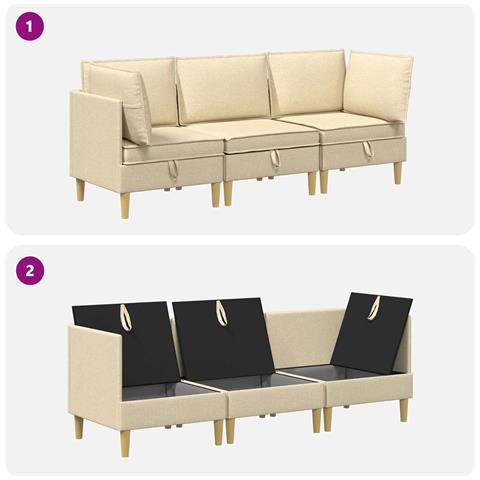 Set di divani modulari con spazio di archiviazione 3 pcs Crema - Foto 8