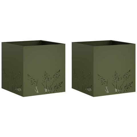 Vaso da giardino 2 pz Verde Oliva 50 x 50 x 49 cm - Foto 1