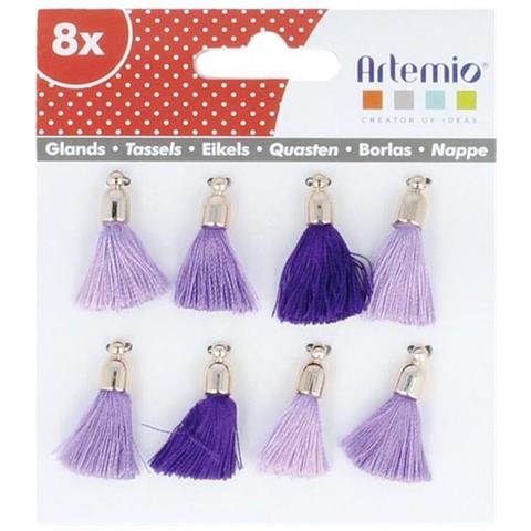  - set Di 8 pompon Tassels, Tessile, Viola, 12,5 x 1 x 12,5 cm - Foto 2