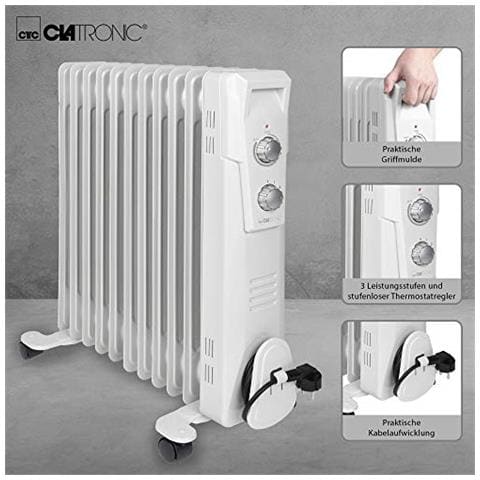 Ra 3737 11 Olio A Coste, Radiatore Portatile Fino A 2300 Watt, Calore Tramite Termostato A Regolazione Continua, Uso Flessibile Grazie Alle 4 Ruote Scorrevoli, Costruzione Slimline, Bianco W - Foto 2