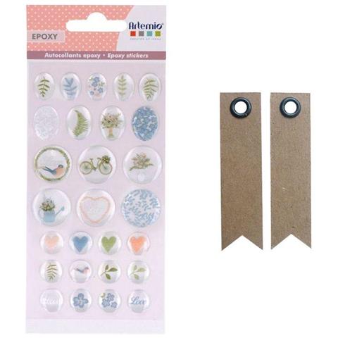 27 Adesivi Epossidici - Storia D'amore + 20 Etichette Kraft Con Gagliardetto - Foto 1