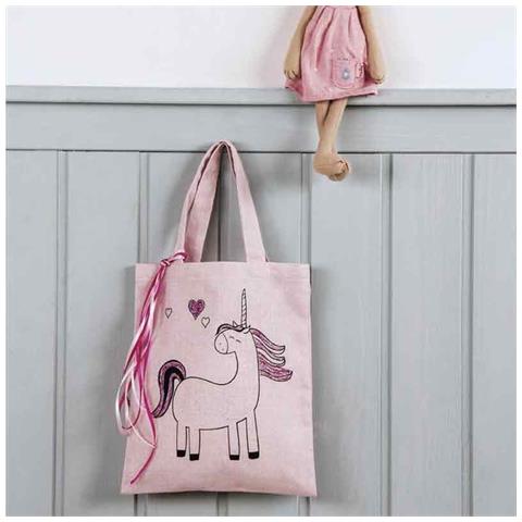 Borsa In Cotone Rosa Licorne 25 X 20 Cm - Foto 1