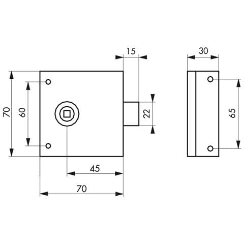 Serratura Da Applicare Per Porta Interna, Catenaccio Solo 1/2 Giro, Asse 45mm, Quadro 6mm, 70x70mm, Nero - - Foto 1