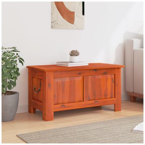 Cassapanca Con Coperchio Marrone In Legno Massello Di Acacia - Foto 3