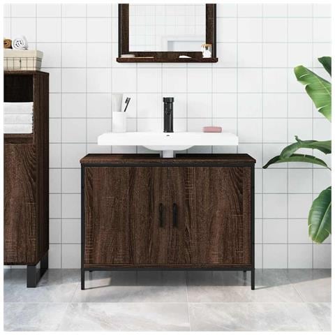 Mobile Lavabo Bagno Rovere Marrone 80x30x60cm Legno Multistrato - Foto 2