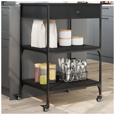 Carrello Da Cucina Nero 60x48x89,5 Cm In Legno Multistrato - Foto 1