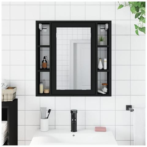 Mobile Da Bagno Con Specchio Nero 60x16x60 Cm Legno Multistrato - Foto 3