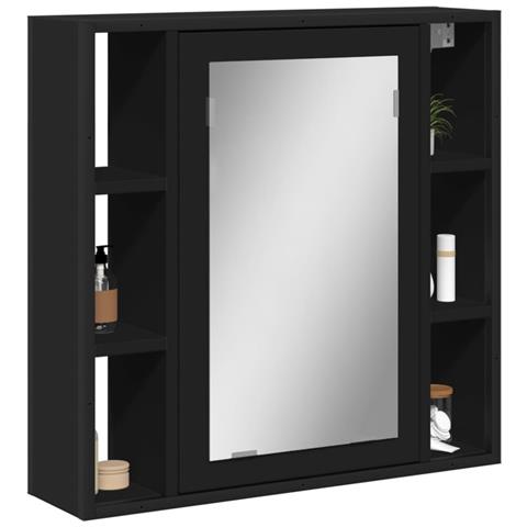 Mobile Da Bagno Con Specchio Nero 60x16x60 Cm Legno Multistrato - Foto 1
