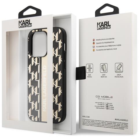 Cover Per Iphone 14 Pro Max Pu Monogram Stripe, Nero - Foto 3