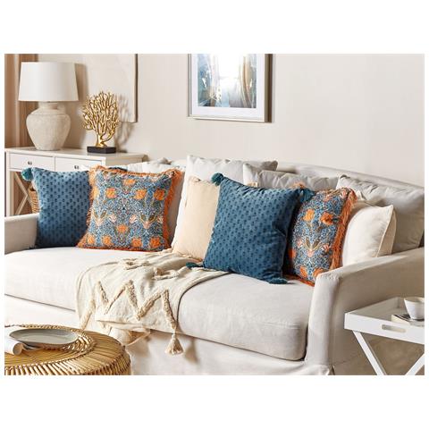 Cuscino Decorativo Ribes Cotone 45 X 45 Cm Floreale Stampa A Blocchi Blu Scuro - Foto 1