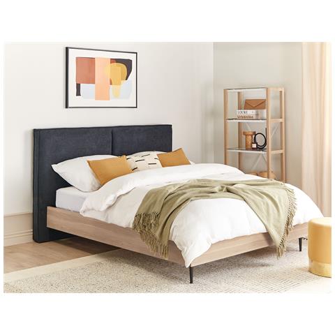 Letto Matrimoniale Grigio Scuro E Legno Chiaro 160 X 200 Cm Izernore - Foto 1