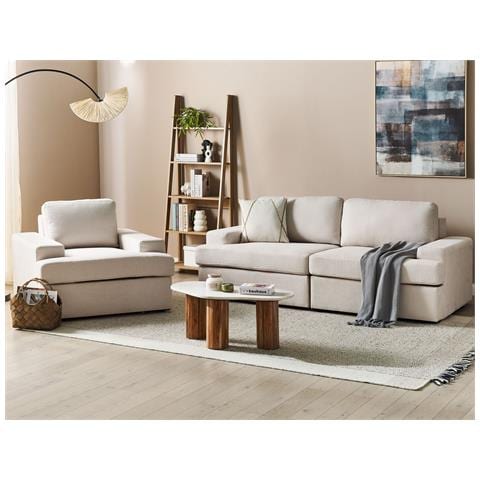 Set Da Salotto 4 Posti Alla Tessuto Beige Chiaro - Foto 1