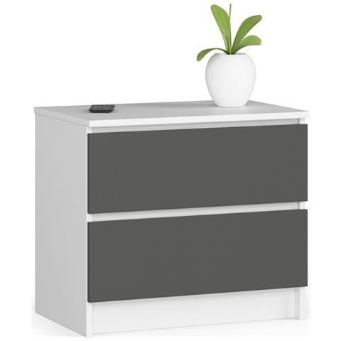 Comodino K60, 2 cassetti, 60x40x55 cm, Colore Bianco e Grigio Grafite - Foto 1