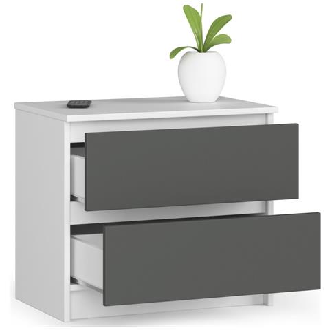 Comodino K60, 2 cassetti, 60x40x55 cm, Colore Bianco e Grigio Grafite - Foto 2
