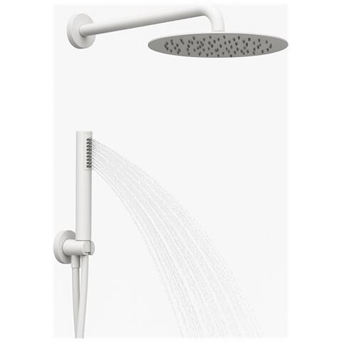 Set Per Doccia Soffione Tondo In Acciaio Inox 250 Millimetri Color Bianco Opaco *** Finitura- : Bianco Opaco Tondo - Foto 3