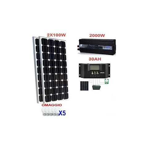 Kit Fotovoltaico 2 Kw Pwm Inverter 2000w Pannello Solare 200w Reg 30 Amp Camper - Foto 1