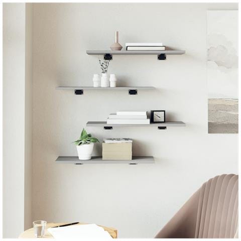 Mensole Parete 4pz Grigio Sonoma 60x20x1,5cm Legno Multistrato - Foto 3