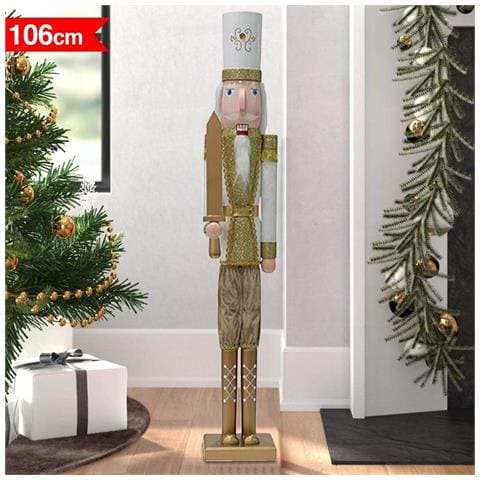 Soldato Schiaccianoci Di Natale In Legno 106cm Decorazioni Addobbo Natalizio Oro - Foto 1