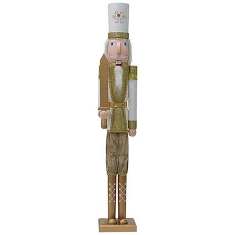 Soldato Schiaccianoci Di Natale In Legno 106cm Decorazioni Addobbo Natalizio Oro - Foto 2