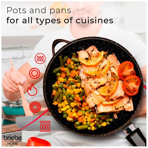 Mgk1219 Batteria Da Cucina Induzione Set Pentole 12 Pezzi Alluminio Fuso, 2 Padelle Nero - Foto 2