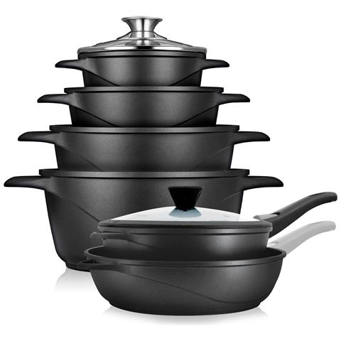 Mgk1219 Batteria Da Cucina Induzione Set Pentole 12 Pezzi Alluminio Fuso, 2 Padelle Nero - Foto 1