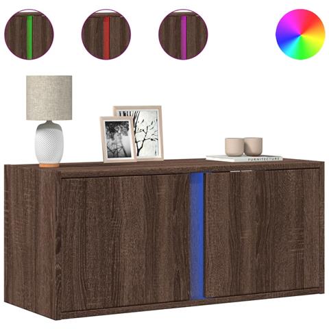 Mobile TV a Parete con Luci LED Rovere Marrone 80x31x35 cm - Foto 1