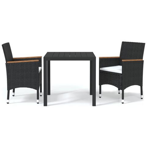 Set Da Pranzo Per Giardino 3 Pz Con Cuscini Polyrattan Nero - Foto 2