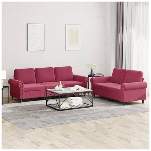 Set Di Divani 2 Pz Con Cuscini Rosso Vino In Velluto - Foto 1