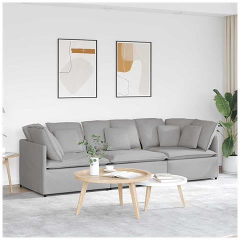 Divano Modulare Con Cuscini In Tessuto Grigio Nuvola - Foto 1