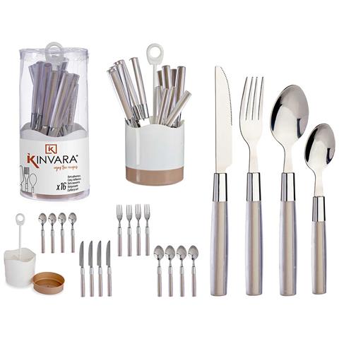 Dam  Set 16 Posate In Acciaio Inox Osc Marrone Manico Ps 11x11x25 Cm. Colore Marrone - Foto 2