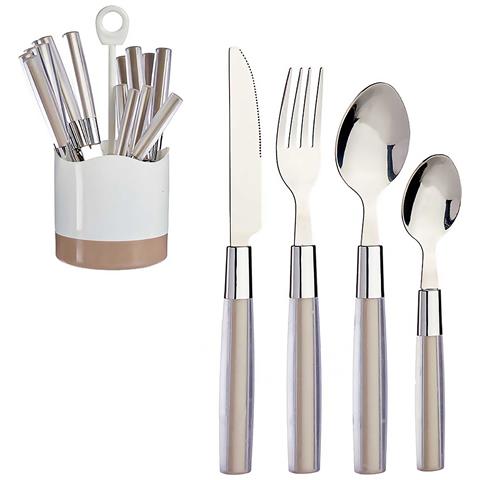 Dam  Set 16 Posate In Acciaio Inox Osc Marrone Manico Ps 11x11x25 Cm. Colore Marrone - Foto 1