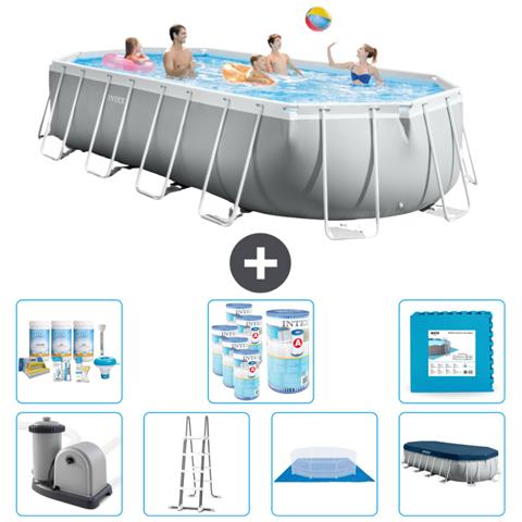 Piscina Fuori Terra - Ovale - 610x305x122 Cm - Grigio - Include Accessori Coordinati Cb42 - Foto 1