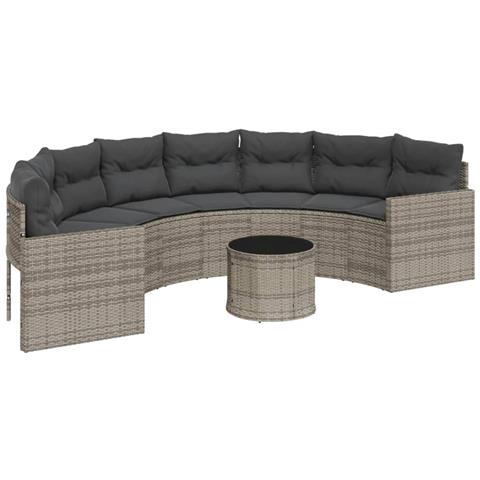 Divano Giardino Tavolo Cuscini Semicircolare Grigio Polyrattan - Foto 1