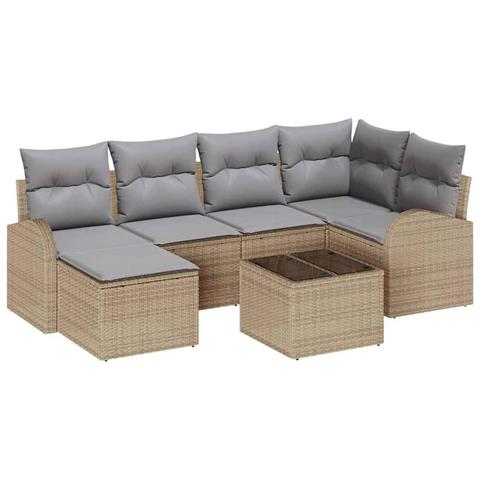 Set di divani da giardino 7 pezzi con cuscini Nero Polirattan, Divano da giardino 2 posti con stoccaggio & cuscini Beige Polirattan - Foto 1