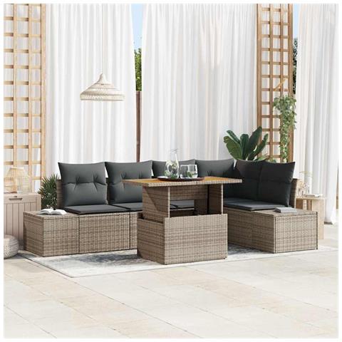 Set di divani da giardino da 6 pezzi con cuscini Grigio Rattan sintetico - Foto 2